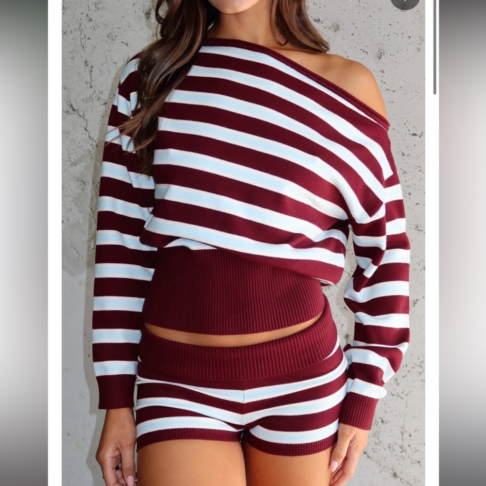 White Fox Everything To Everybody Sweater Burgundy Stripe